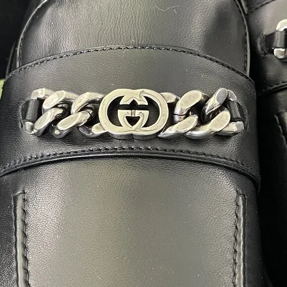 GUCCI Men's Chain Calf Black Leather Loafer, 739774, Gucci 11 - Picture 8 of 16